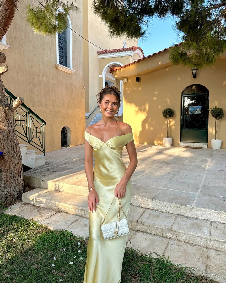 Dove - Strapless Satin Off-Shoulder Evening Dress