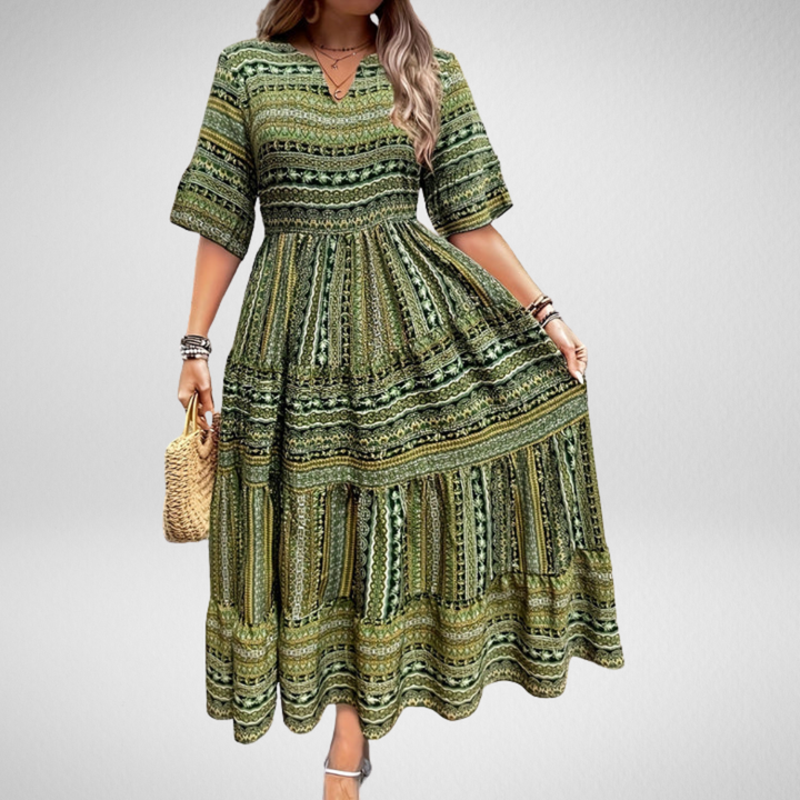 Sylpha - Elegant Ethnic Print Bohemian Dress