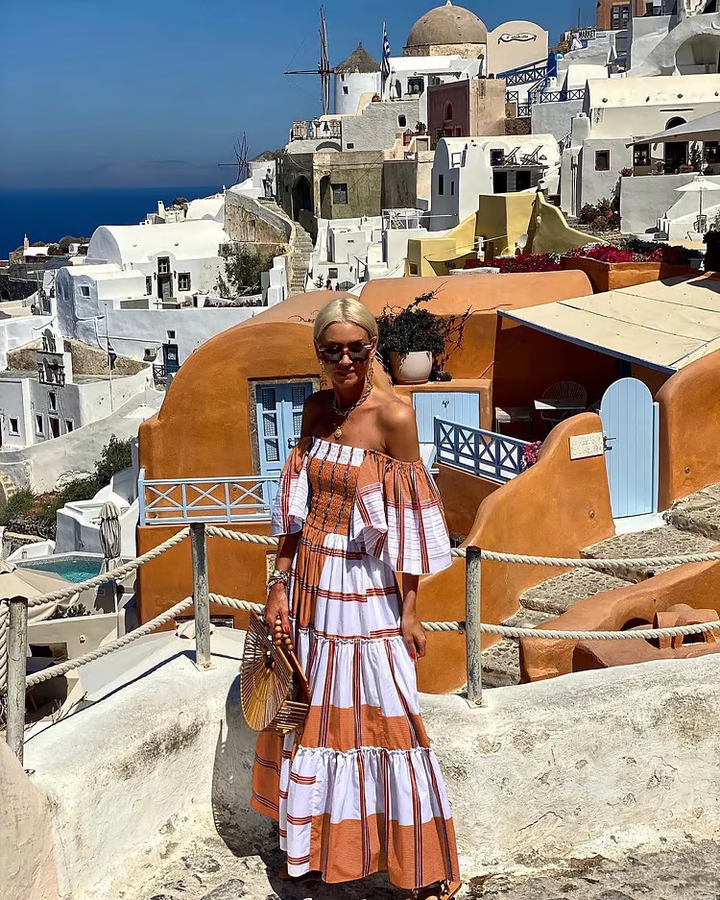 Seraphina - Luxury Mexican Print Off-Shoulder Maxi Dress